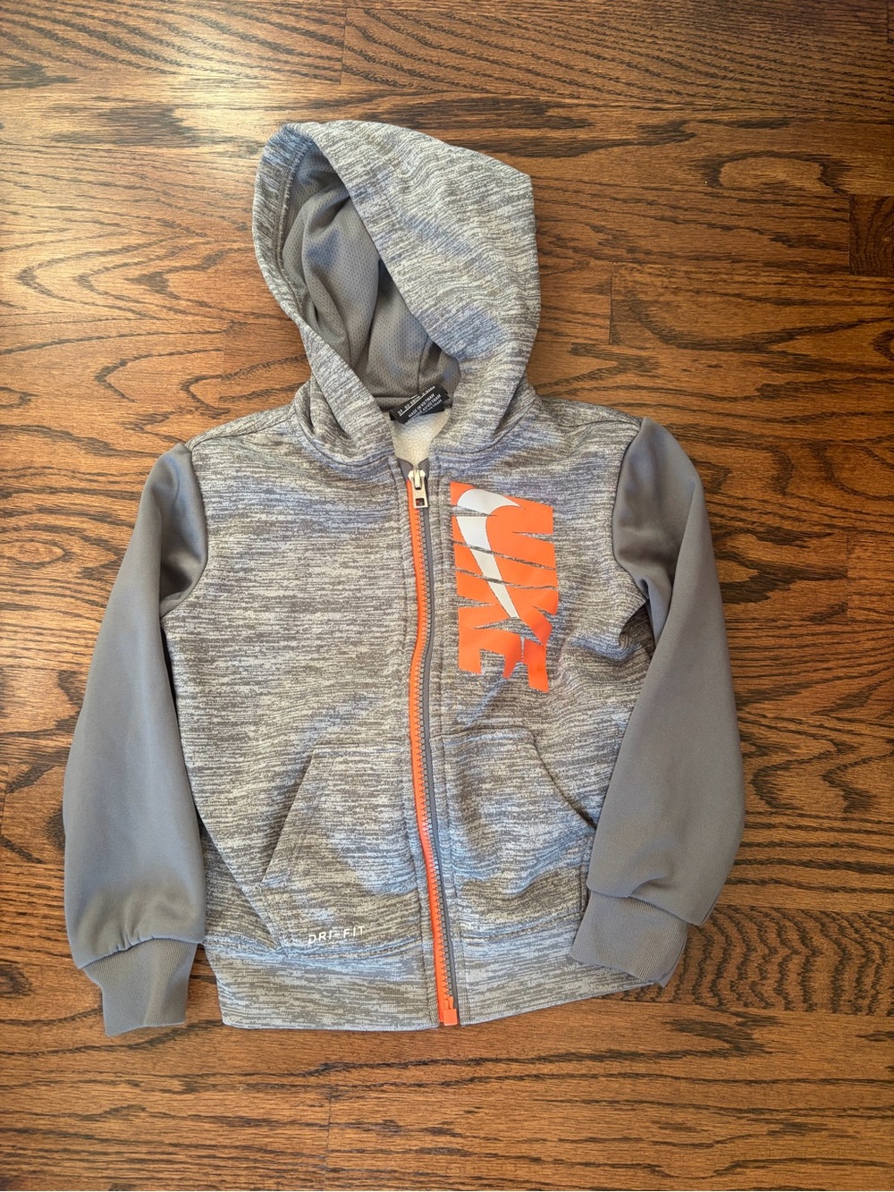 Nike Gray Hoodie with Orange Logo & Zip - Kids